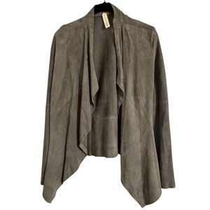 ILLIA Olive Green 100% Suede Leather Draped Shawl Collar Jacket Size 4 EUC